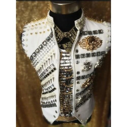 New arrival Male Luxury Rvets Rhinestone beads singer dancer costume Dj singer vest jacket