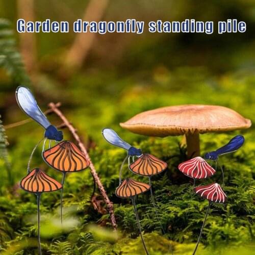 Garden Dragonfly Standing Stake Ornament Dragonfly Stands on The Mushroom Sun Catcher Decoration for Home Garden Lawn GQ