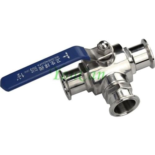 SS304 Pipe OD 19/25/32/38/45MM Stainless Steel Sanitary 3 Way Ball Valve T Port Ferrule Type 50.5mm Tri Clamp