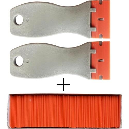 Glass Scraper with 100pcs Plastic Safety Blades for Removing Vinyl Decals Stickers Glue from Cars Boats Delicate Surface K41