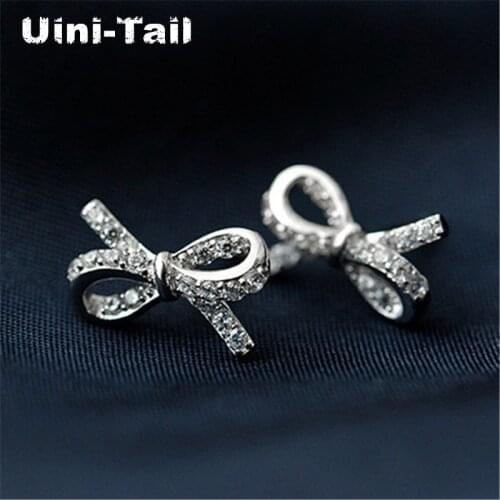 Uini-Tail hot new 925 sterling silver temperament fashion bow micro-set earrings Korea pure tide flow high quality jewelry GN906