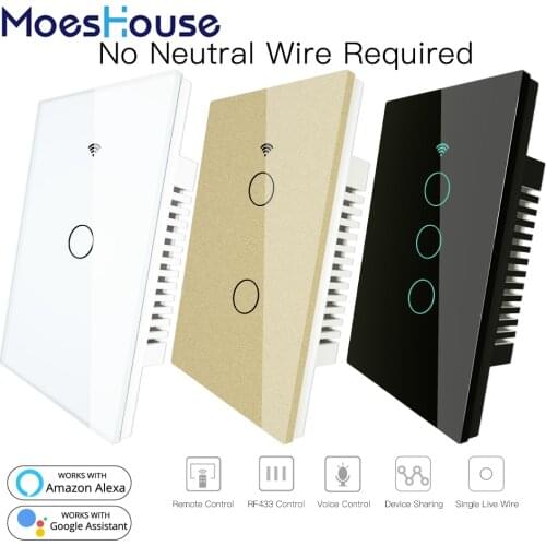 RF433 WiFi Smart Wall Touch Switch No Neutral Wire Needed Smart Single Wire Wall Switch Work with Alexa Google Home 170-250V