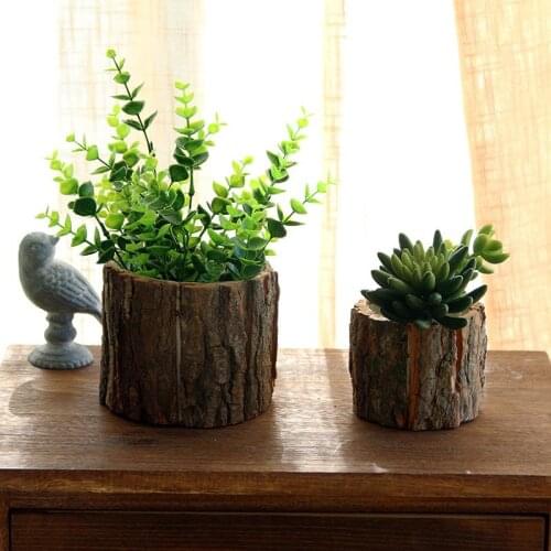 Vintage Ronde Tafel Decoratie Plant Pot Stijl Houten Desktop Bloempotten Nep Boom Schors Succulenten Container