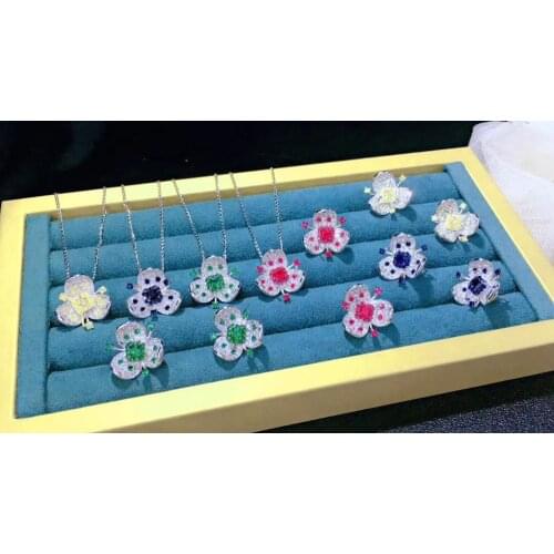 Jewelry set 925 sterling silver with cubic zircon flower stud earring and pendant fine women jewelry free shipping