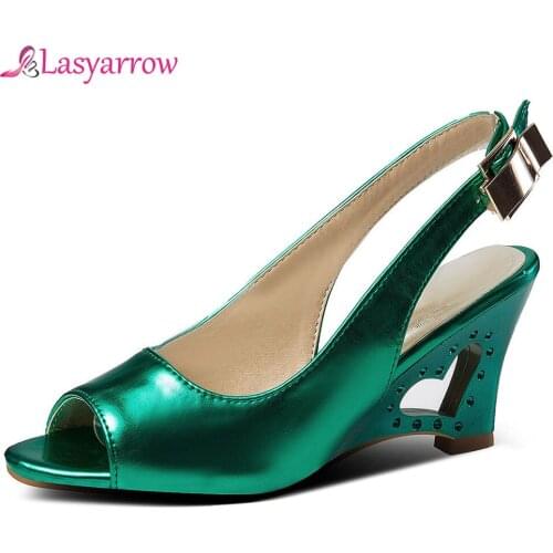 Lasyarrow new summer sandals peep toe buckle high heels shoes elegant prom wedding shoes women wedges sandals size 28-52 J847