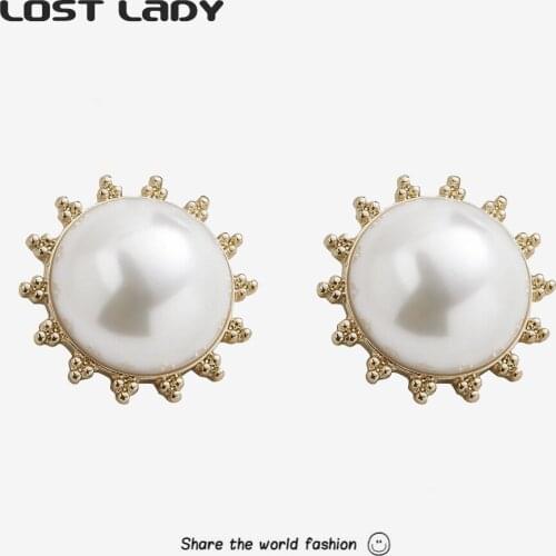Lost Lady Fashion Big Simulated Pearl Stud Earrings for Women Statement Vintage Female Earring Jewelry Wholesale Gift