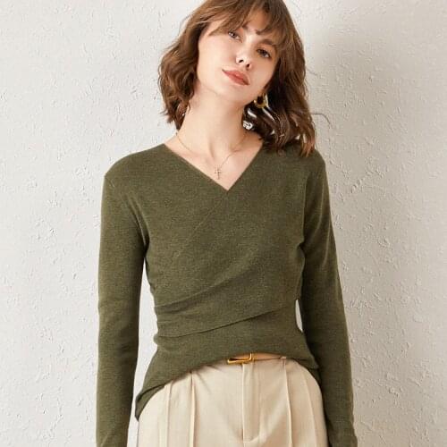 2021WomenS New Sexy Deep V Neck Wool Sweater woman Pullover Casual Slim Bottoming Sweaters Female Elastic Long Sleeve Tops