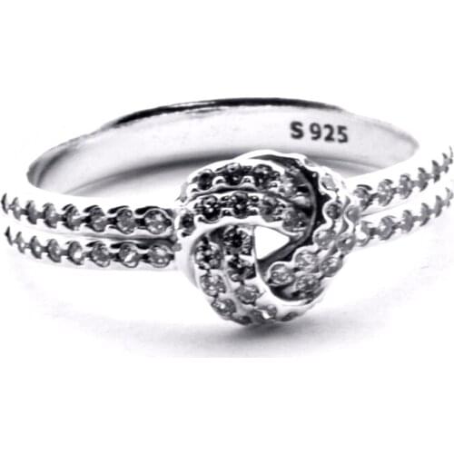 Genuine 925 Sterling Silver Rings for Women Sparkling Love Knot Ring Party Wedding Gift Fine Jewelry anillos Wholesale