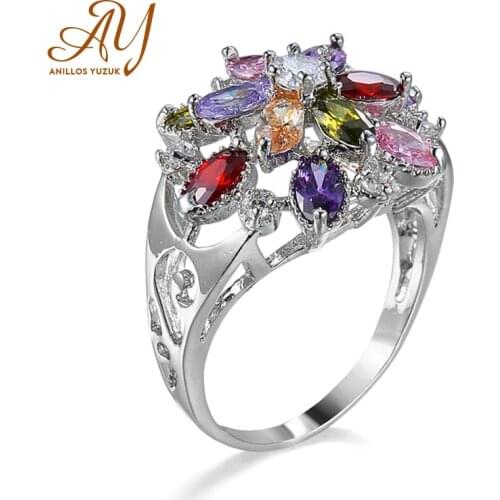 Anillos Yuzuk Fashion Tourmaline Gemstone Multicolor Flower Ring Real 925 Sterling Silver Fine Jewelry Wedding Rings For Women