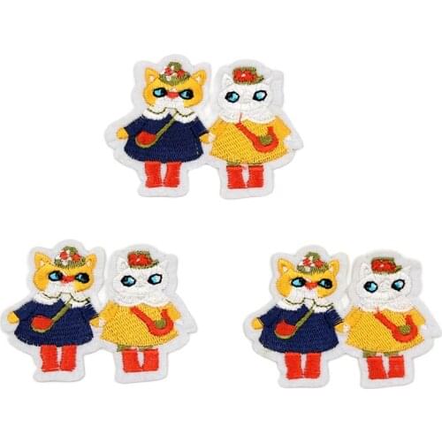 10pcs Cartoon Cat Patches Iron On Animal Stickers For Kids Clothes Backpack Jeans Coats Hats Sewing Appliques Badge Decoration