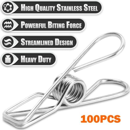 100pcs Stainless Steel Clothes Pegs Hanging Clips Pins Laundry Metal Clamp S/L