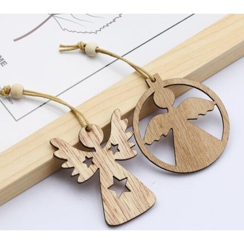 12PCS/Box Hollow Angel Christmas Wooden Ornaments Christmas Tree Pendant New Year Party Home Decoration Wedding Accessories
