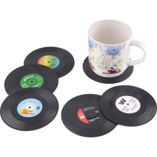 6pcs/set Round Table Glass Cup Mat Pad Tableware Pads vinyl CD Record Drink Drinks Coasters Mats Cups Placemat Pads Tableware