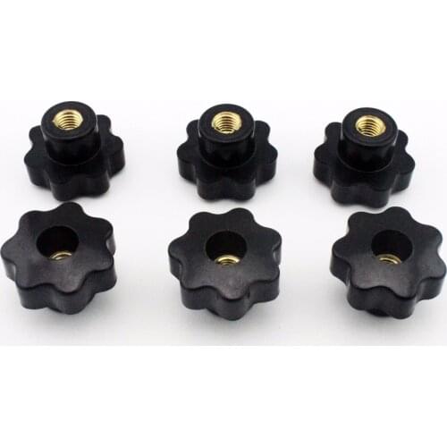6pcs M8 Female Thread 40mm OD Star Shaped Head handle Nuts Knob Clamping Nuts Knob with through-hole