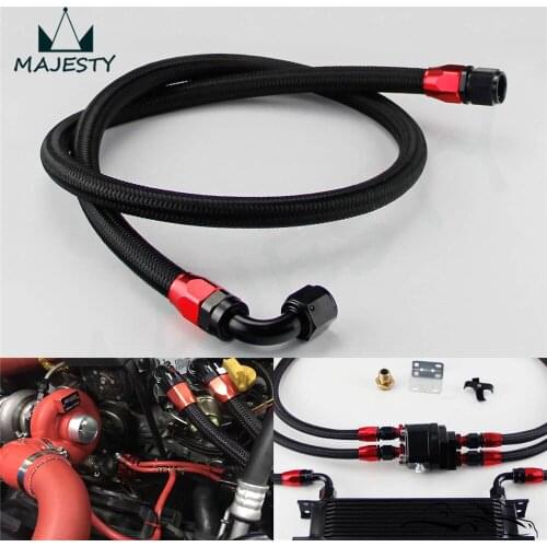 Black AN10 STEEL/NYLON BRAIDED 1.4M / 4.5 feet OIL LINE with adapter for oil cooler