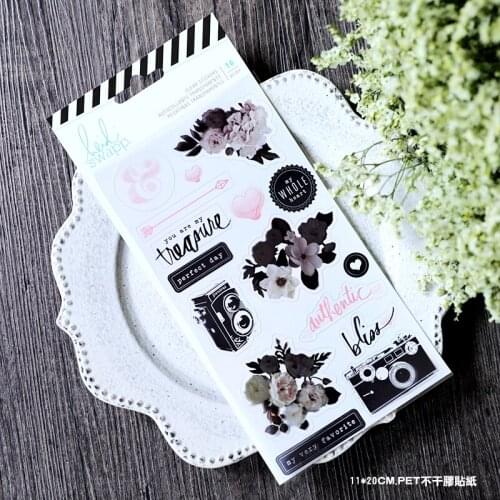 Black and white frosty color PET sticker Rose and camera Transparent pocket sticker material C140