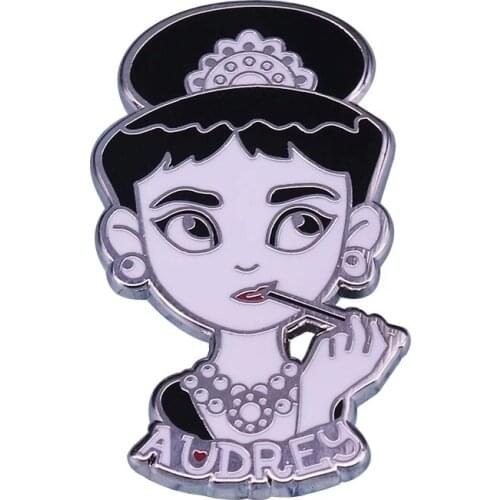 Audrey Hepburn Black and White Lapel Pin Classic Hollywood Glamor
