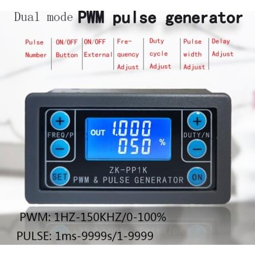 ZK-PP1K LCD PWM Signal Generator 1-Channel 1Hz-150KHz PWM Pulse Frequency Duty Cycle Adjustable Square Wave Generator