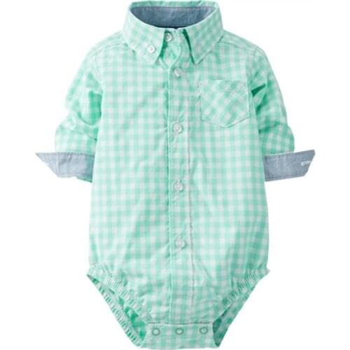 Geckatte New Infant Clothing Long-sleeved Shirt Little Triangle Romper Baby Girl Clothes Plaid Baby Boy Clothes New Born Baby
