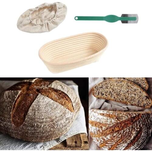 Oval Rattan Bread Fermentation Rattan Basket Natural Dough Baguette 5 Sizes with Cloth Cover Country Cutter Proofing Basket