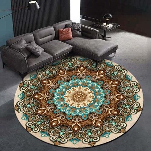 Mandala Round Carpets and Rugs Bohemian Style Bedroom Living Room Floral Printed Sofa Chair Decor Anti-Slip Floor Mats Tapete