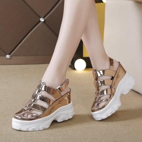 Summer Women Sandals Silver Wedge Heels Sneakers Silver Round Toe High Heels Platform White Flip-Flops Thick Bottom Sandals New
