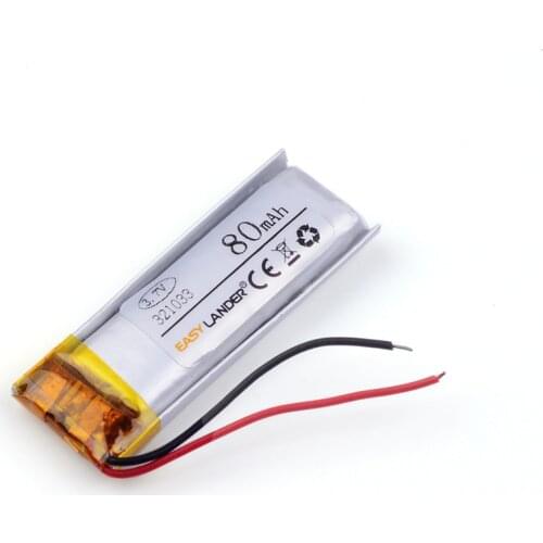 3.7v lithium ion rechargeable battery 321033 80mah MP4 MP5 MP3 Bluetooth small toy recording pen