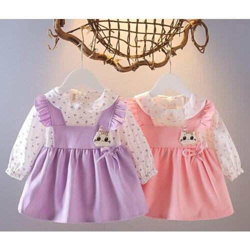Sweet Cute Girls Princess Flora Dress Baby Kids Children 2021 Autumn Long Sleeve Faux Two Piece Ruffle Dresses Outfits ADK8