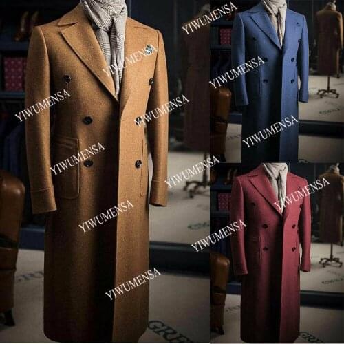 YIWUMENSA Spring/Autumn Double Breasted Wool & Blends Men Suits For Wedding Custom Made Long Overcoat Slim Fit Ourwear Coat H203