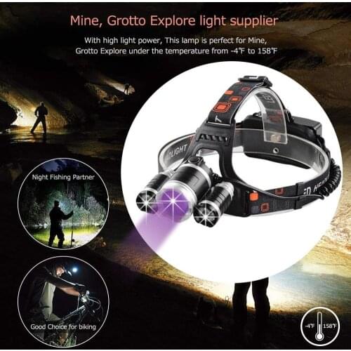 TOPCOM USB Rechargeable Headlight Powerful 10W LED Headlamp 4-Mode White & 395nm UV Light Head Torch For Camping Hunting Fishing