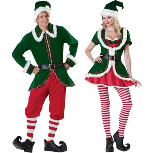 2019 New Men And Women Christmas couple costumes green Suit Costumes Female Santa Claus Cosplay Xmas Party Fancy Dress