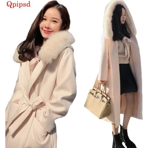 2021 New Women Autumn Winter Hooded Outerwear Wool Blend Thicken Warm Long Coat Slim Woolen Overcoat Cashmere Female Wool Jacket