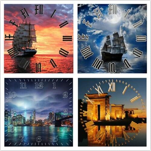 New hot 21pcs diamond painting clock landscape icon full square diamond mosaic 3d round diamond embroidery wall clock 50x50cm