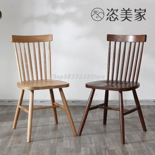 Wanmeijia White Oak Dining Chair Household Solid Wood Back Chair Nordic Style Simple Windsor Chair Bedroom Makeup Chair