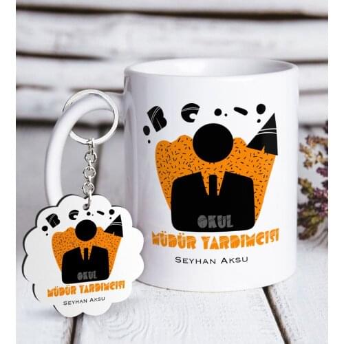 Personalized School Assistant Manager White Mug and Keychain Gift Seti-2