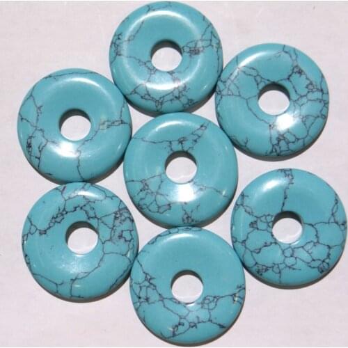 30mm natural stone Turquoise Opal Quartz crystal tiger eye donut pendant for diy jewelry making necklace Accessories12pcs A2