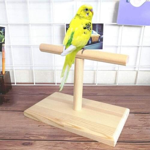 Portable Wood Bird Parrot Training Spin Perch Stand Playground Platform Toy Wood Color T-shaped Entertainment Standing Ornaments