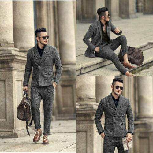 Casual Business Mans Suits For Wedding Double Brested Wedding Suit Groom Best Man Tuxedos Blazers Two Pieces Suit(Jacket+Pants)