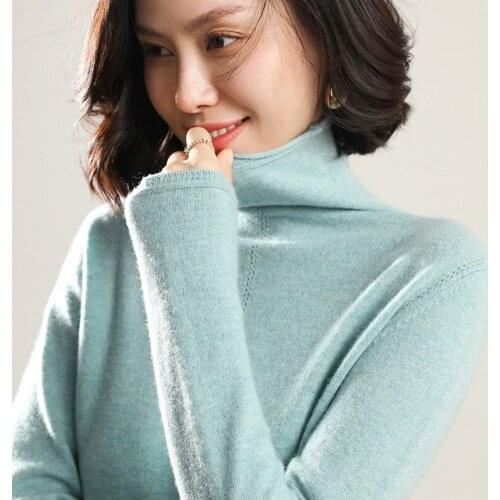 100% Pure Merino Wool Knitted Pullovers and Sweaters Women Winter New Fashion 6Colors Turtleneck Long sleeve Female clothes