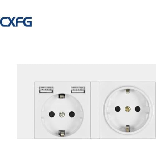 CXFG EU Standard Socket. Dual Socket With 2 USB Charging. 16A Socket Power . 146mm * 86mm, Wall Type USB Power Charging Socket