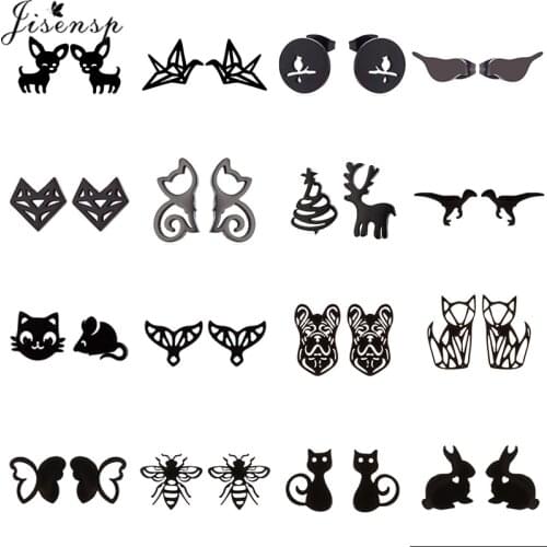 Punk Black Animal Stainless Steel Stud Earrings for Women Men Hip Hop Jewelry Fashion Cat Bird Chihuahua Dog Earing Pendientes