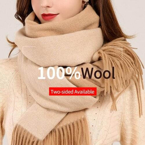 Autumn Winter 100% Pure Wool Scarves Women Reversible Shawls and Wraps Echarpe for Ladies Solid Fine Lamb Wool Scarves Foulard