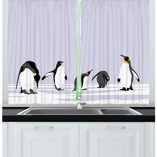 Animal Curtains Cute Cartoon Penguin Pattern Kitchen Curtains Living Room Decoration Item Window Curtain Living Room