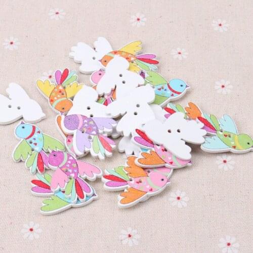 Mix Cartoon Bird Wooden Buttons Botones Handmade Accessories Decoration Sewing Scrapbooking Crafts DIY 28x35mm 20pcs