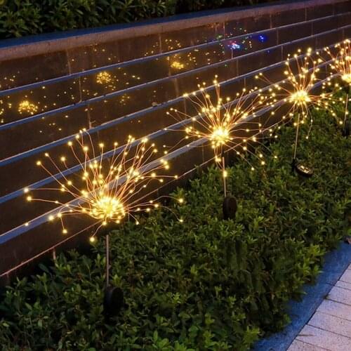 Solar Powered Outdoor Grass Globe Dandelion Fireworks Lamp Flash String 90 /150 LED For Garden Lawn Landscape Holiday Light
