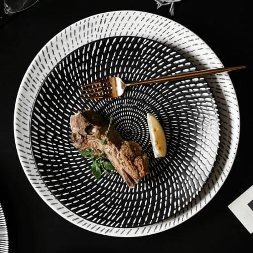 Japanese embossed black white plate large round plate fruit salad plate dish plate hotel restaurant retro large plate