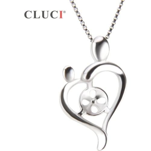 CLUCI 925 Silver Sterling mother and child Charm Pendant Mounting Women Necklace Gift for Mothers day Family Jewelry SP204SB