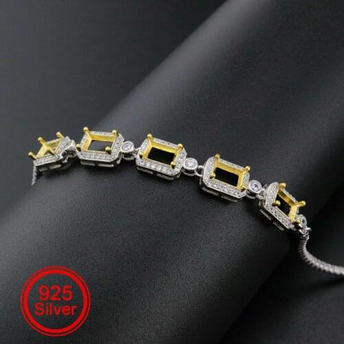 1Pcs 4x6MM Rectangle Prong Bezel Bracelet Settings Luxury Gold Plated Solid 925 Sterling Silver Tray for Gemstone 1900249