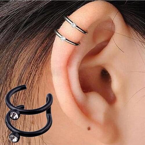 1Pc Punk Women Ear Clip Rhinestone Inlaid Helix Cartilage Ear Cuff No Piercing Clip On Earring Womans accesories