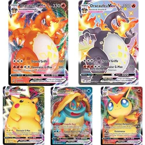 100Pcs Pokemon VMAX French Cards Dracaufeu Pikachu Torgamord Victini Scolocendre MorpekoTrading Card Game CollectionToys